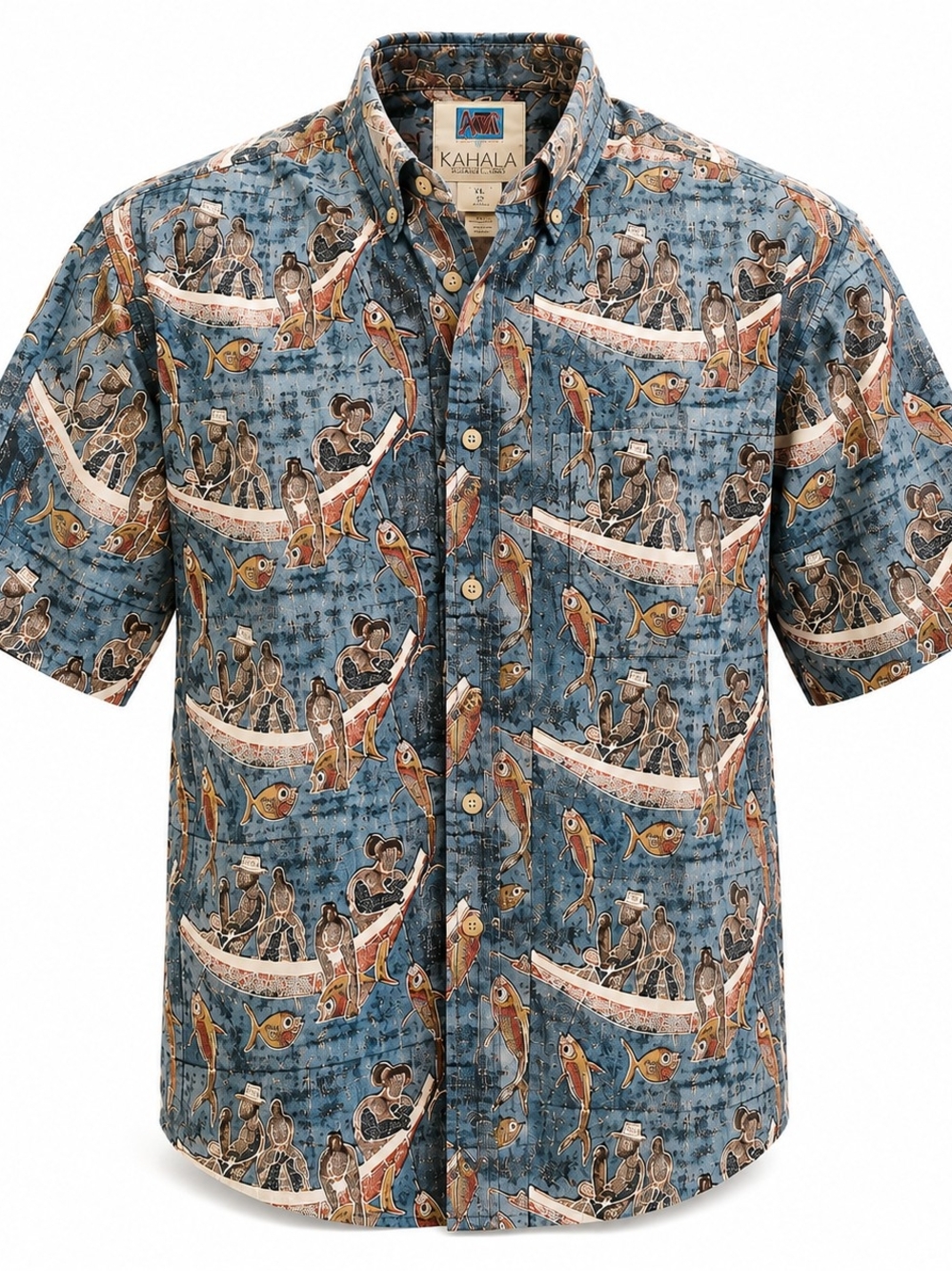 Kahala Men's Blue Tropical Fish Print Short-Sleeve Button-Down Shirt